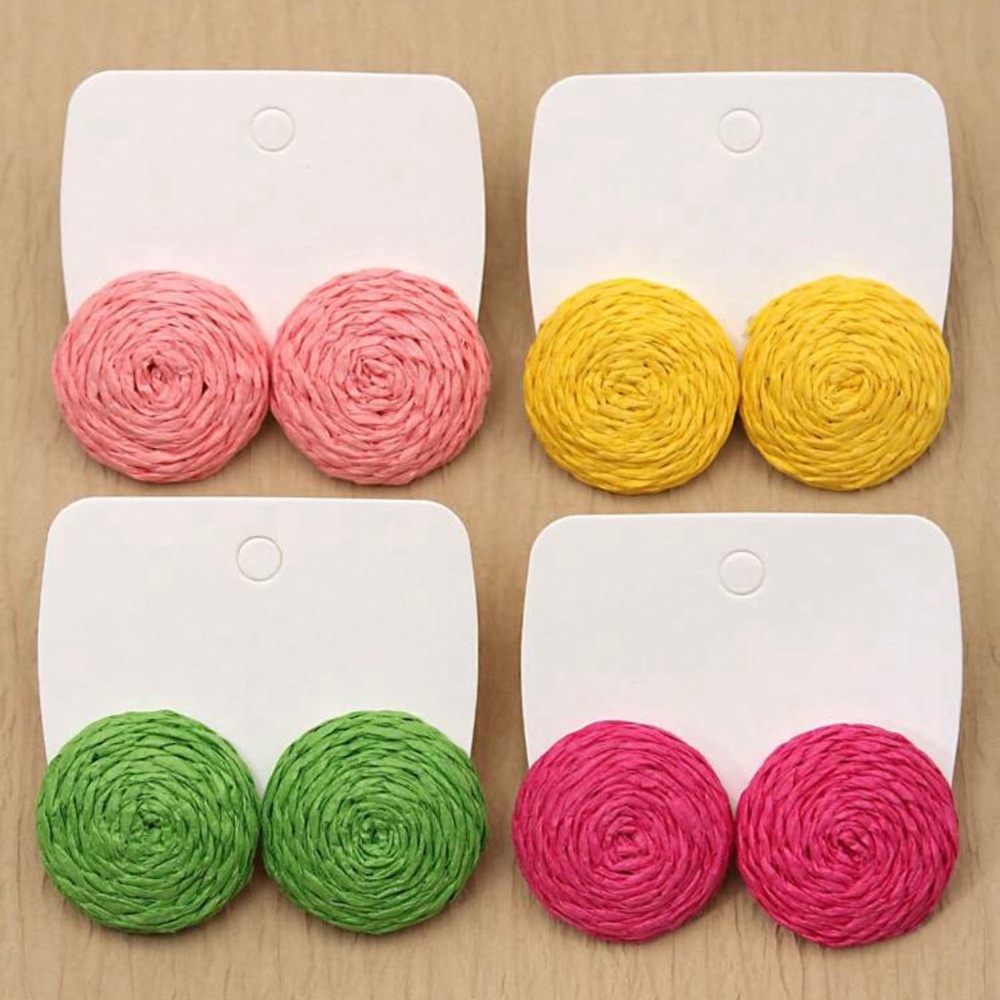 Round Shaped Raffia Earrings Studs Set